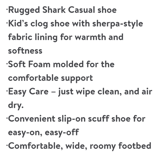 Rugged Shark Kids Lined Sherpa Style Fabric Clog shoes size 2 - Picture 7 of 9